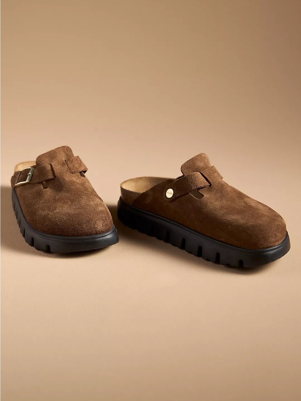 New Birkenstock Boston Chunky Clogs Dark Tea Suede - Picture 2 of 6